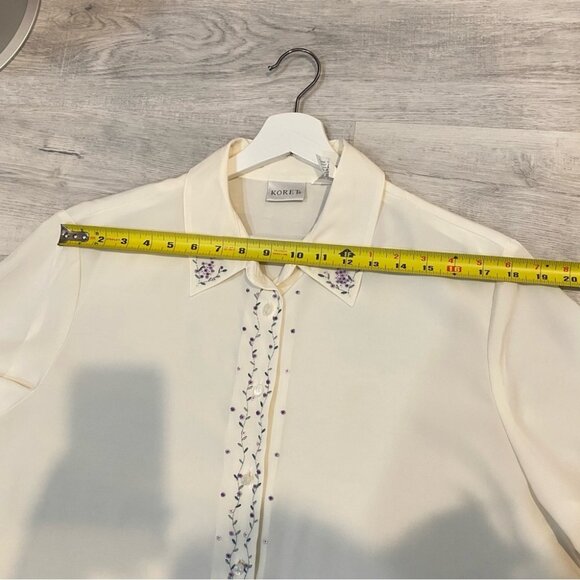 Vintage Koret Floral Embroidered Ladies Collared Button Down Shirt Coquette Girl - Picture 10 of 16